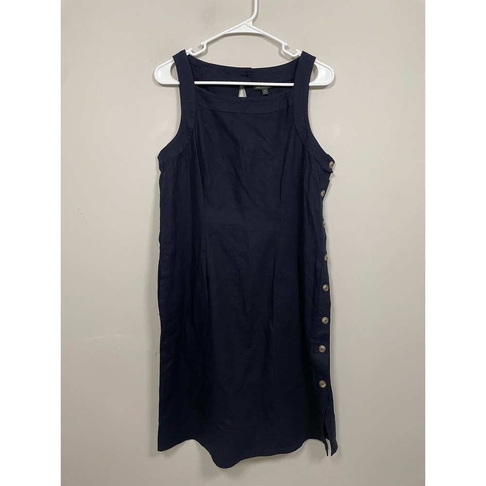 For Cynthia Linen Blend Shift Dress in Navy Blue‎ Size Medium Lagenlook Coastal